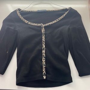 Long sleeve black zelly top with cheetah accents
